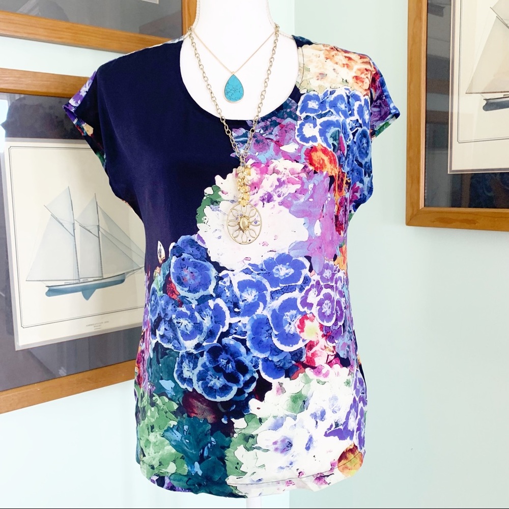 Anthropologie Maeve SILK Floral Watercolor Semi Sheer Blouse 0